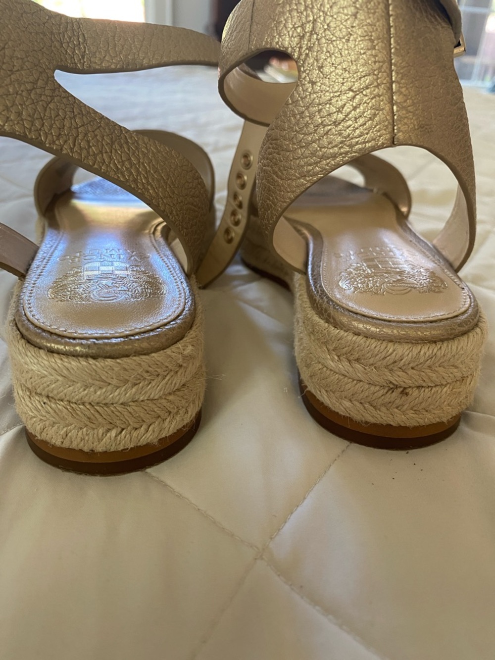 Vince Camuto Metallic Gold Leather Wedge Sandals - Picture 5 of 6